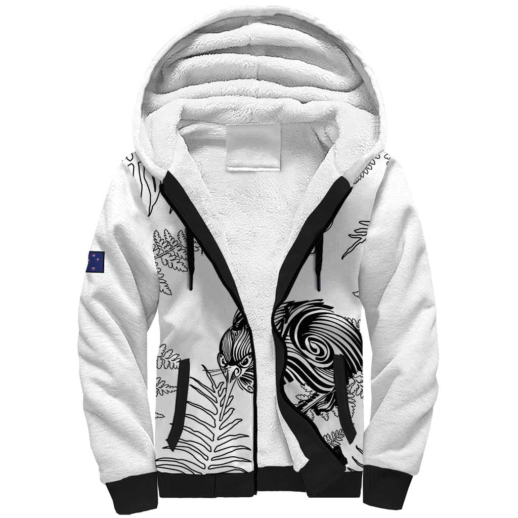 Custom New Zealand Kiwi Football Sherpa Hoodie Aotearoa Silver Fern LT14 Unisex White - Polynesian Pride