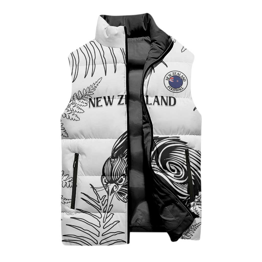 Custom New Zealand Kiwi Football Sleeveless Puffer Jacket Aotearoa Silver Fern - Polynesian Pride