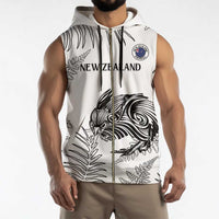Custom New Zealand Kiwi Football Sleeveless Zip Hoodie Aotearoa Silver Fern - Polynesian Pride