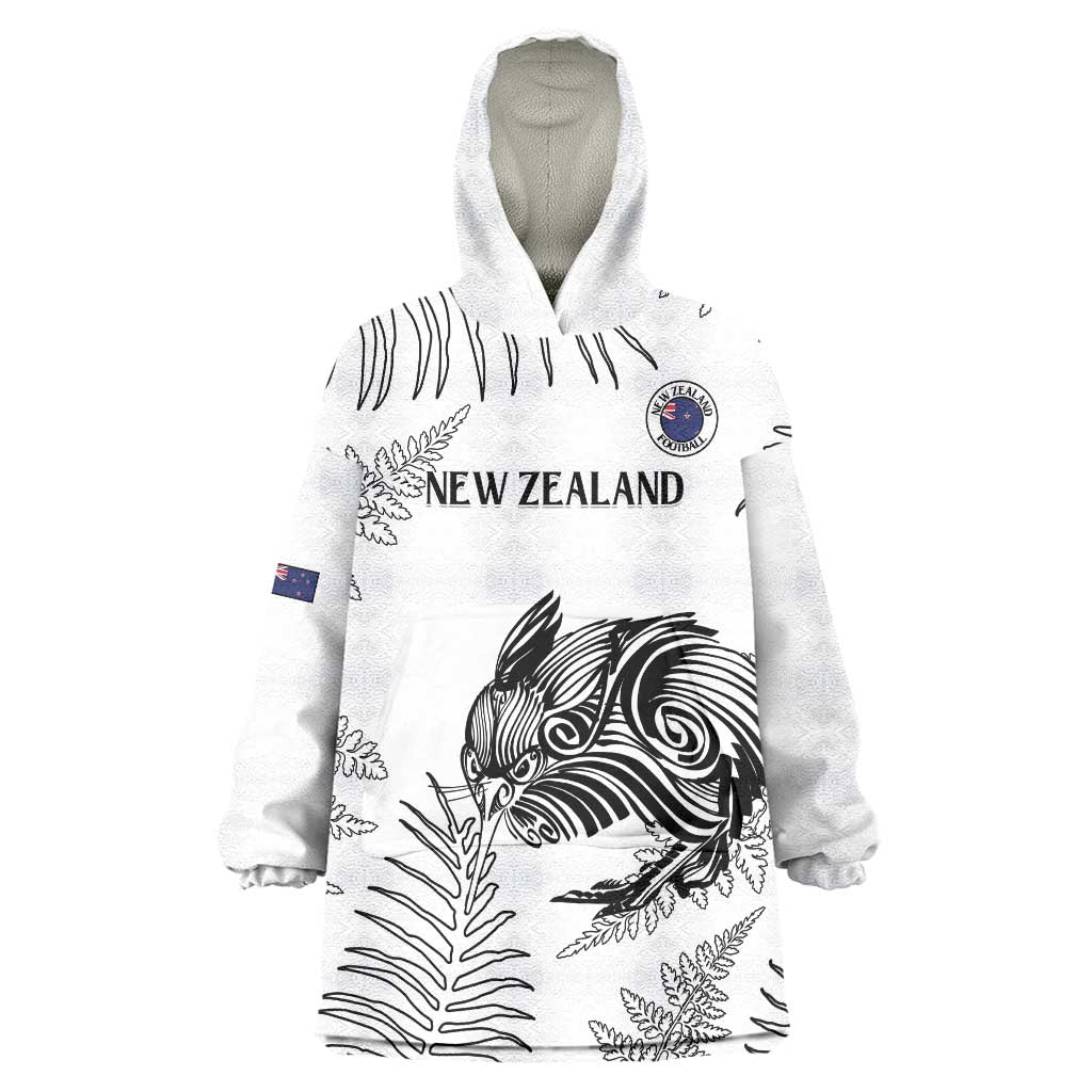 Custom New Zealand Kiwi Football Wearable Blanket Hoodie Aotearoa Silver Fern LT14 One Size White - Polynesian Pride