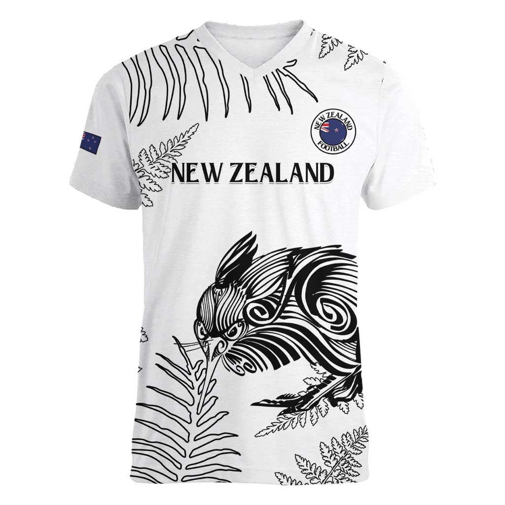 Custom New Zealand Kiwi Football Women V-Neck T-Shirt Aotearoa Silver Fern