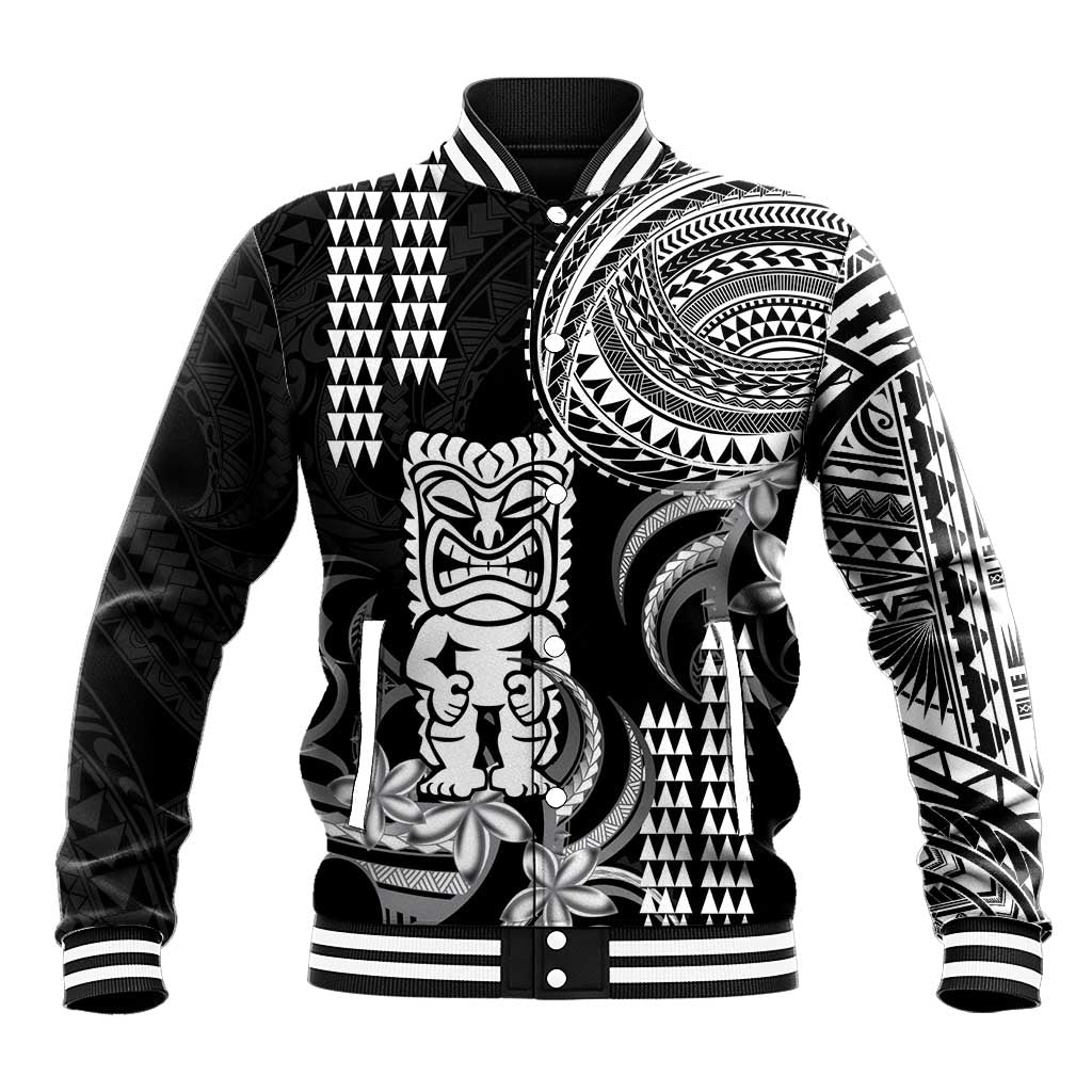 Hawaii Ku God Baseball Jacket Kakau Mix Polynesian Tattoo LT14 Unisex Black - Polynesian Pride