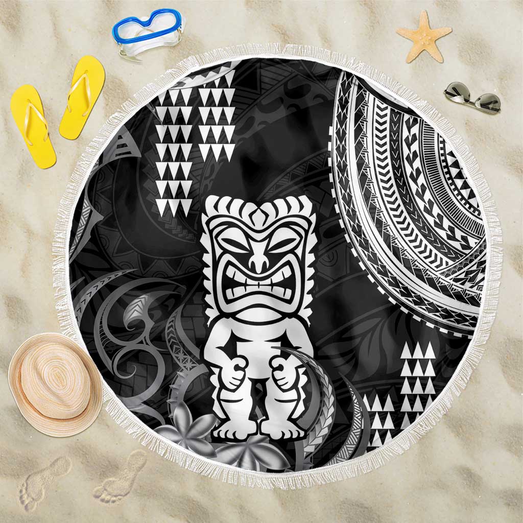 Hawaii Ku God Beach Blanket Kakau Mix Polynesian Tattoo LT14 One Size 150cm Black - Polynesian Pride