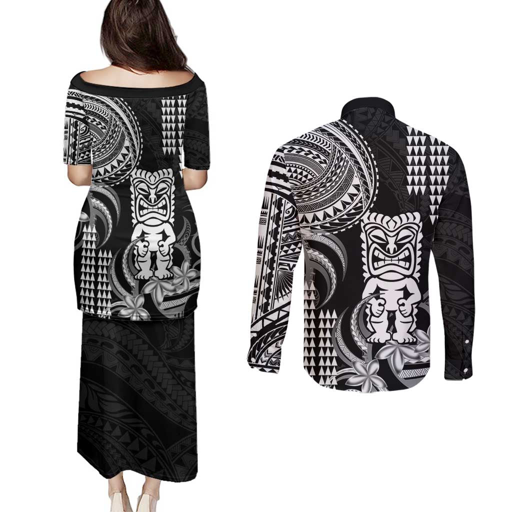 Hawaii Ku God Couples Matching Puletasi and Long Sleeve Button Shirt Kakau Mix Polynesian Tattoo LT14 - Polynesian Pride