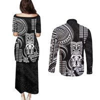 Hawaii Ku God Couples Matching Puletasi and Long Sleeve Button Shirt Kakau Mix Polynesian Tattoo LT14 - Polynesian Pride