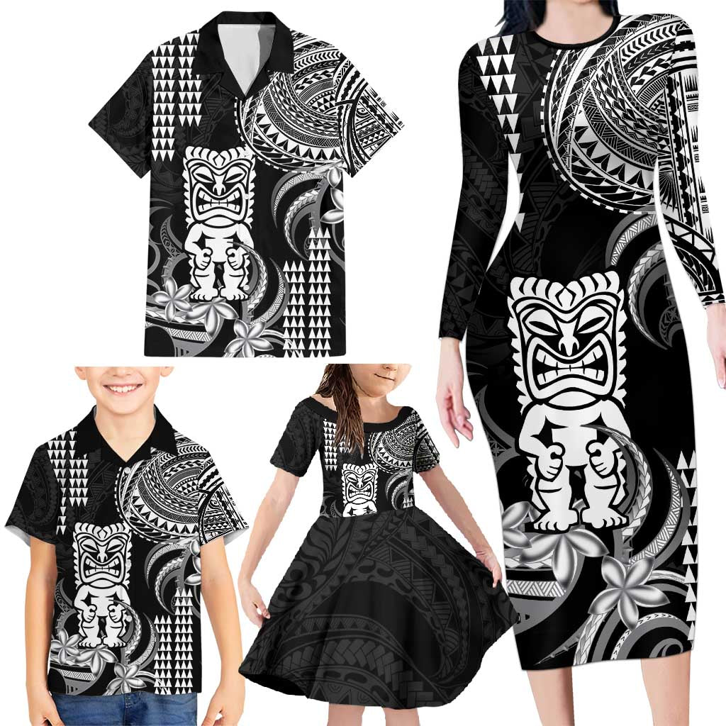 Hawaii Ku God Family Matching Long Sleeve Bodycon Dress and Hawaiian Shirt Kakau Mix Polynesian Tattoo LT14 - Polynesian Pride