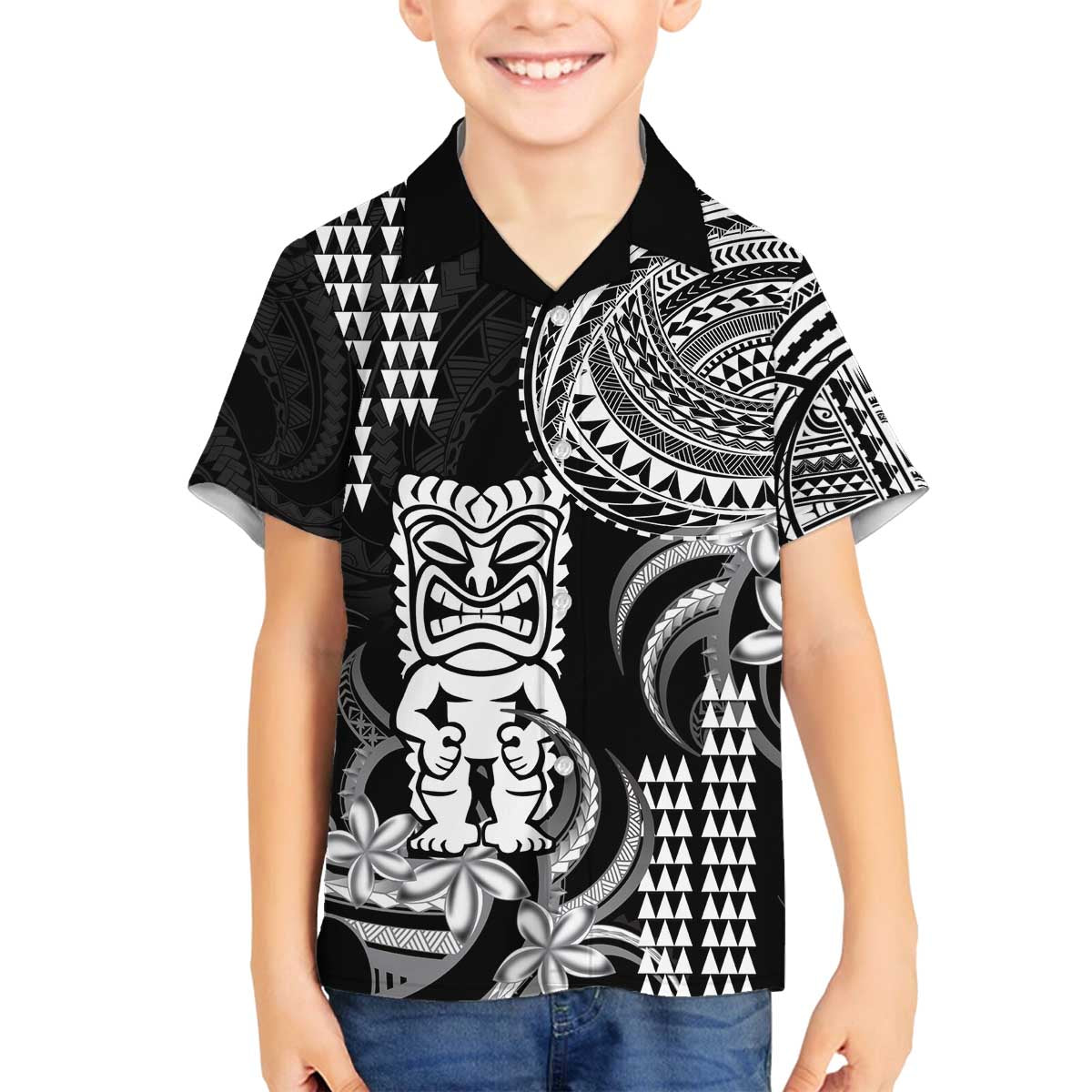 Hawaii Ku God Family Matching Off The Shoulder Long Sleeve Dress and Hawaiian Shirt Kakau Mix Polynesian Tattoo