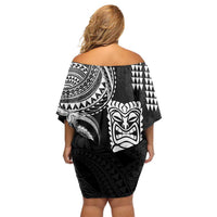 Hawaii Ku God Off Shoulder Short Dress Kakau Mix Polynesian Tattoo LT14 - Polynesian Pride