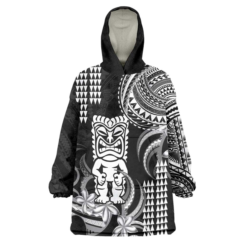 Hawaii Ku God Wearable Blanket Hoodie Kakau Mix Polynesian Tattoo LT14 One Size Black - Polynesian Pride