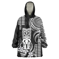 Hawaii Ku God Wearable Blanket Hoodie Kakau Mix Polynesian Tattoo LT14 One Size Black - Polynesian Pride