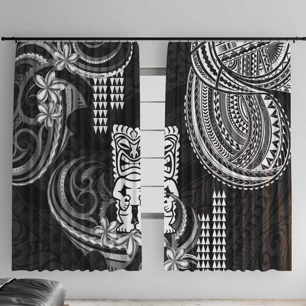 Hawaii Ku God Window Curtain Kakau Mix Polynesian Tattoo LT14 With Hooks Black - Polynesian Pride