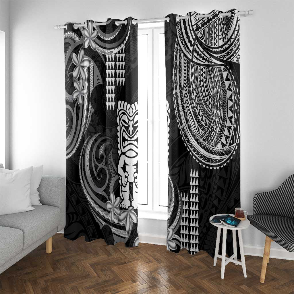 Hawaii Ku God Window Curtain Kakau Mix Polynesian Tattoo LT14 With Grommets Black - Polynesian Pride