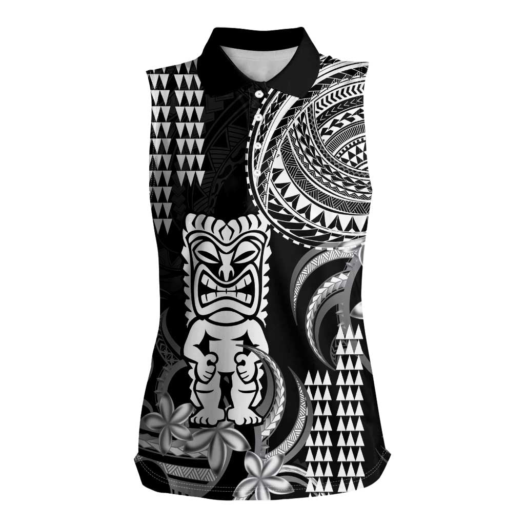 Hawaii Ku God Women Sleeveless Polo Shirt Kakau Mix Polynesian Tattoo