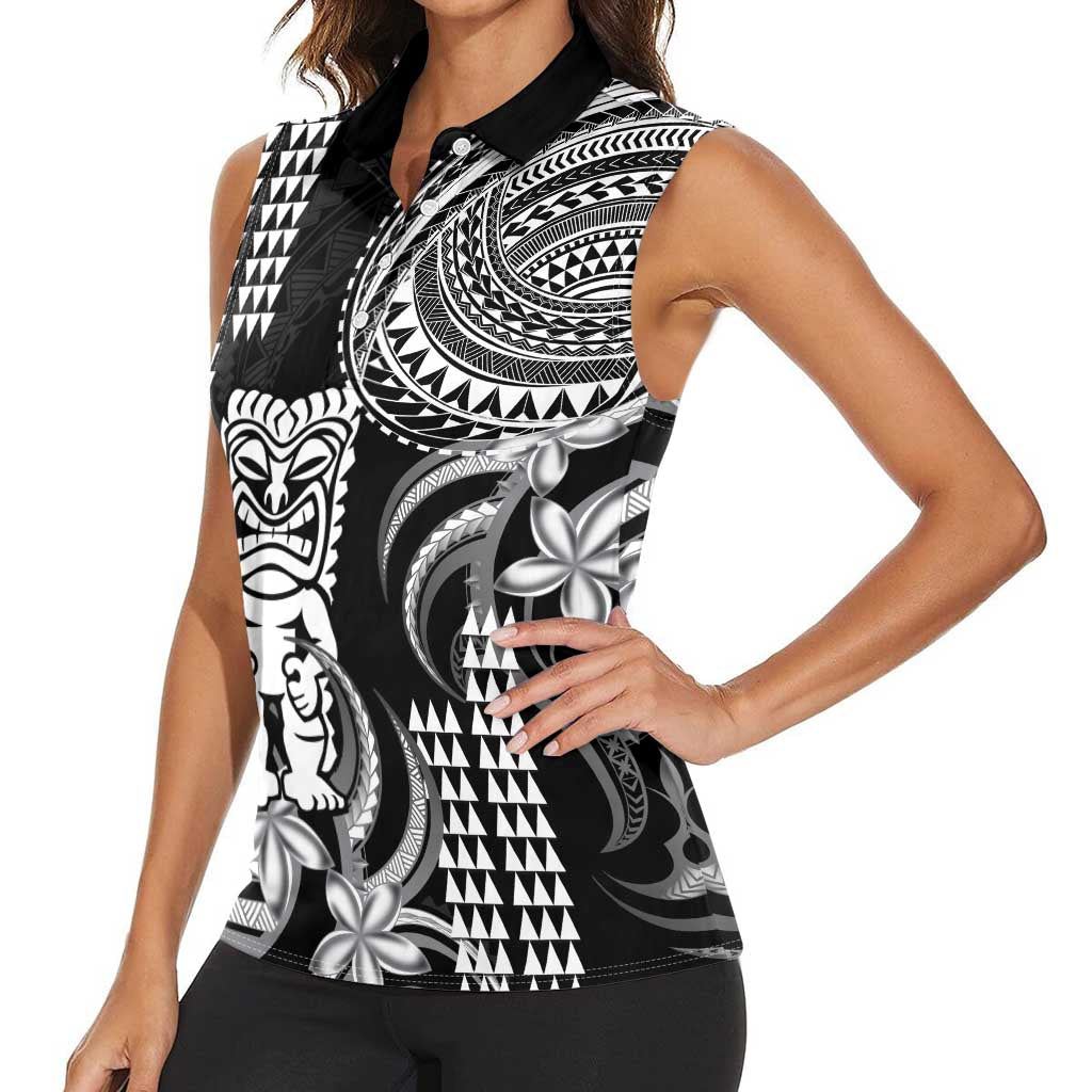 Hawaii Ku God Women Sleeveless Polo Shirt Kakau Mix Polynesian Tattoo