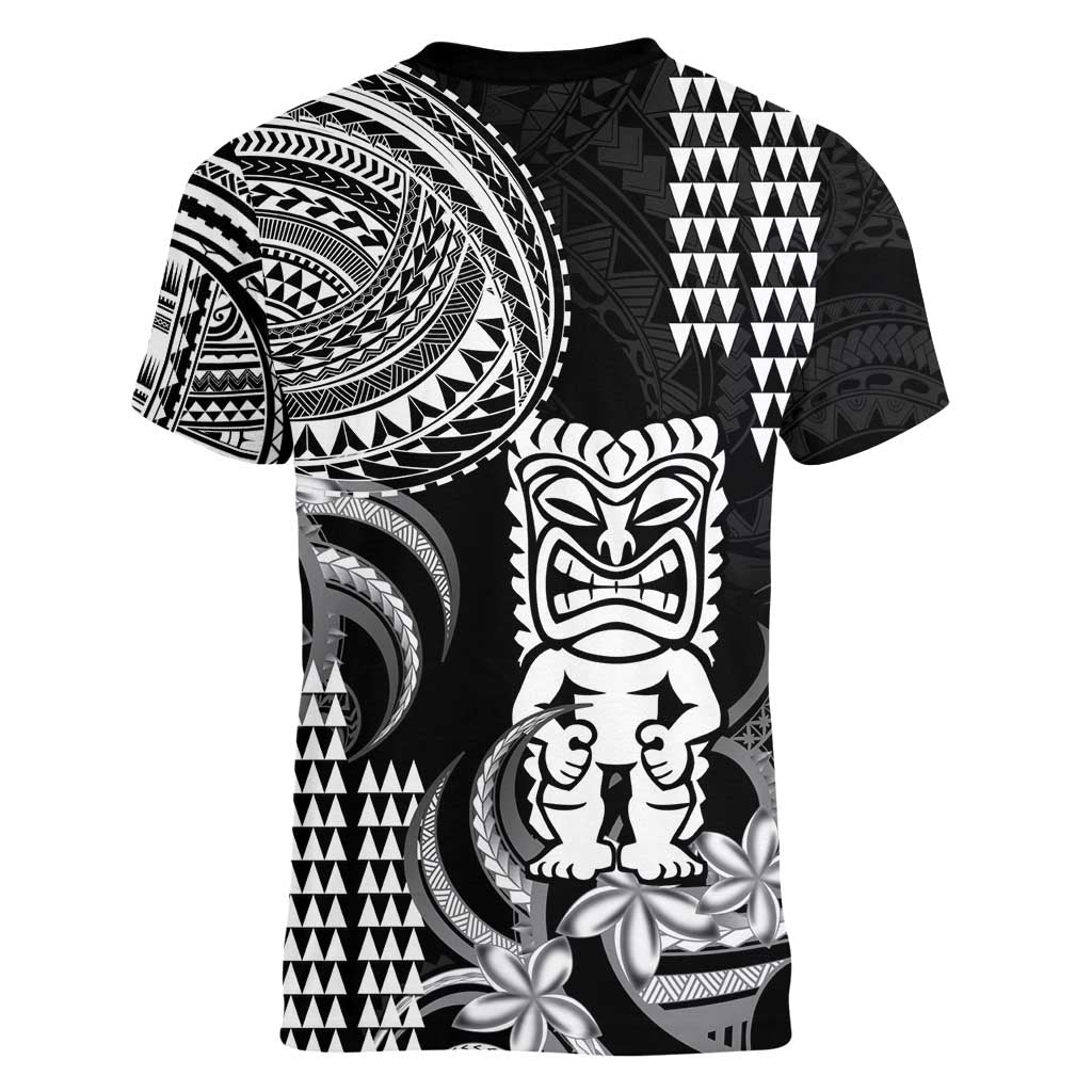 Hawaii Ku God Women V-Neck T-Shirt Kakau Mix Polynesian Tattoo LT14 - Polynesian Pride