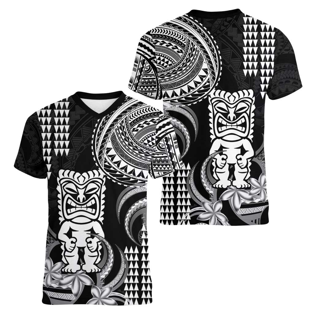 Hawaii Ku God Women V-Neck T-Shirt Kakau Mix Polynesian Tattoo LT14 - Polynesian Pride