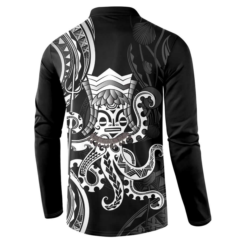 Black Hawaii Kanaloa God Button Sweatshirt Hawaiian Octopus LT14 - Polynesian Pride