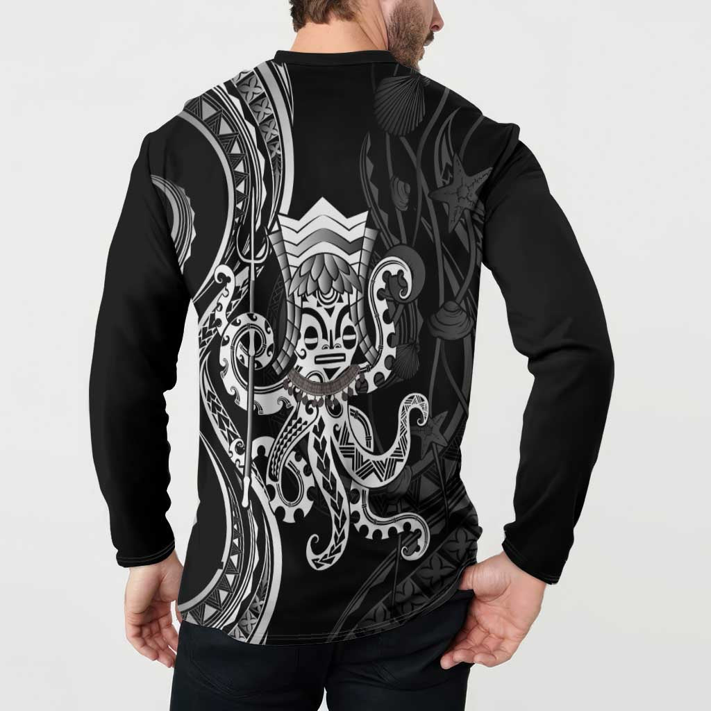 Black Hawaii Kanaloa God Button Sweatshirt Hawaiian Octopus LT14 - Polynesian Pride
