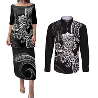 Black Hawaii Kanaloa God Couples Matching Puletasi and Long Sleeve Button Shirt Hawaiian Octopus LT14 Black - Polynesian Pride