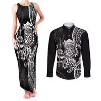 Black Hawaii Kanaloa God Couples Matching Tank Maxi Dress and Long Sleeve Button Shirt Hawaiian Octopus LT14 Black - Polynesian Pride