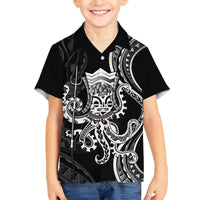 Black Hawaii Kanaloa God Family Matching Off The Shoulder Long Sleeve Dress and Hawaiian Shirt Hawaiian Octopus