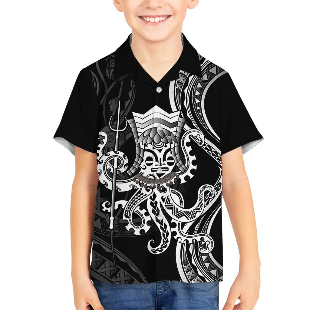 Black Hawaii Kanaloa God Family Matching Off Shoulder Short Dress and Hawaiian Shirt Hawaiian Octopus