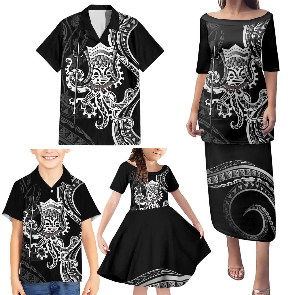 Black Hawaii Kanaloa God Family Matching Puletasi and Hawaiian Shirt Hawaiian Octopus LT14 - Polynesian Pride