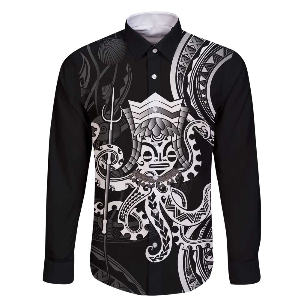 Black Hawaii Kanaloa God Family Matching Tank Maxi Dress and Hawaiian Shirt Hawaiian Octopus LT14 Dad's Shirt - Long Sleeve Black - Polynesian Pride