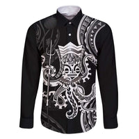 Black Hawaii Kanaloa God Family Matching Tank Maxi Dress and Hawaiian Shirt Hawaiian Octopus LT14 Dad's Shirt - Long Sleeve Black - Polynesian Pride