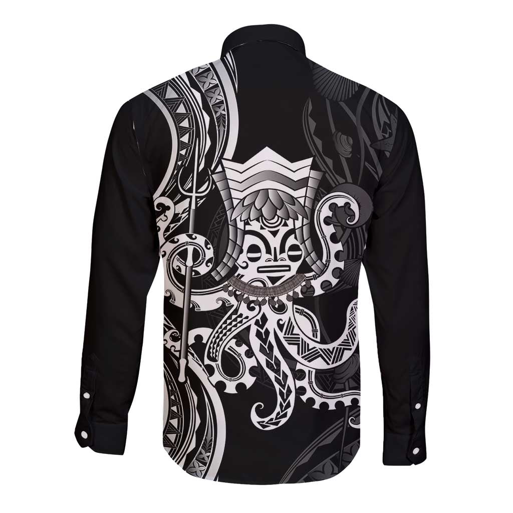 Black Hawaii Kanaloa God Long Sleeve Button Shirt Hawaiian Octopus LT14 - Polynesian Pride