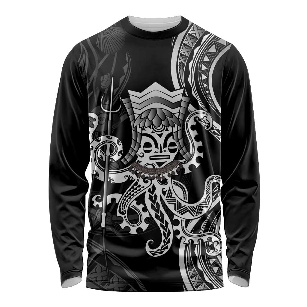 Black Hawaii Kanaloa God Long Sleeve Shirt Hawaiian Octopus LT14 Unisex Black - Polynesian Pride
