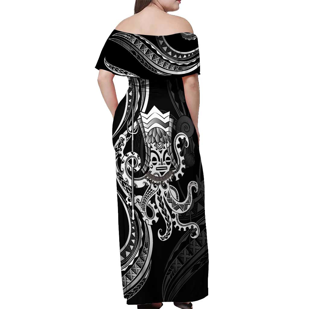 Black Hawaii Kanaloa God Off Shoulder Maxi Dress Hawaiian Octopus LT14 - Polynesian Pride