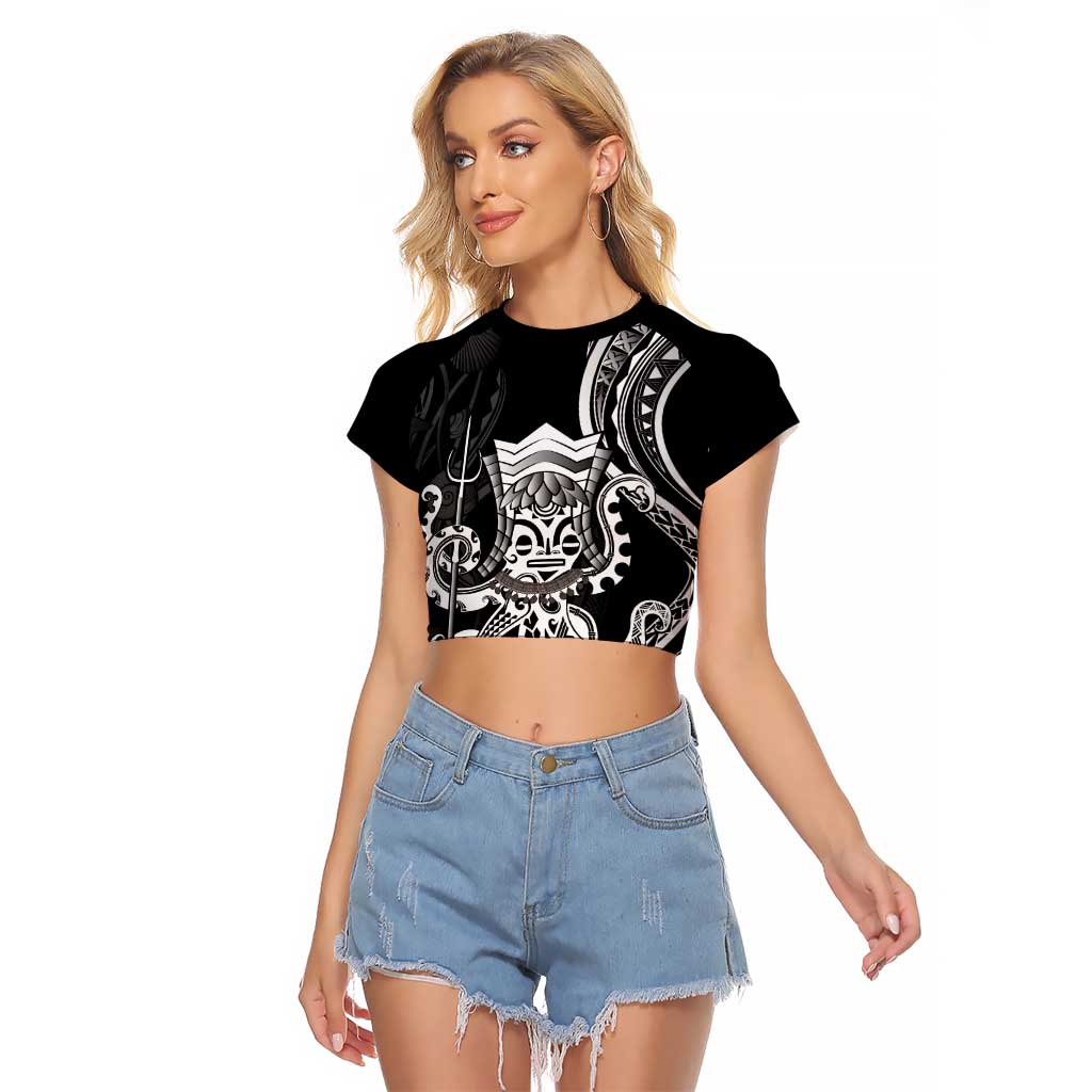 Black Hawaii Kanaloa God Raglan Cropped T Shirt Hawaiian Octopus LT14 Female Black - Polynesian Pride