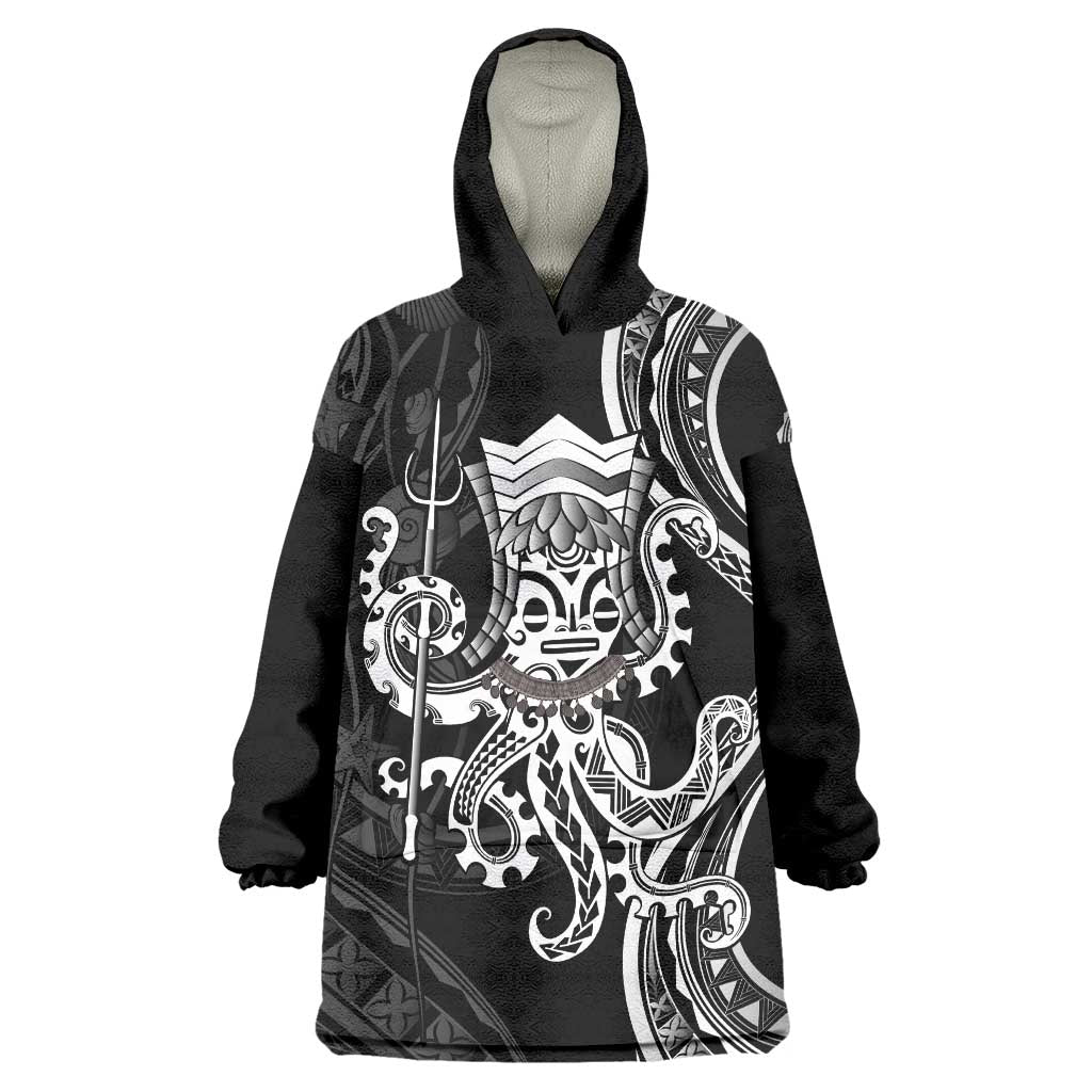 Black Hawaii Kanaloa God Wearable Blanket Hoodie Hawaiian Octopus LT14 One Size Black - Polynesian Pride