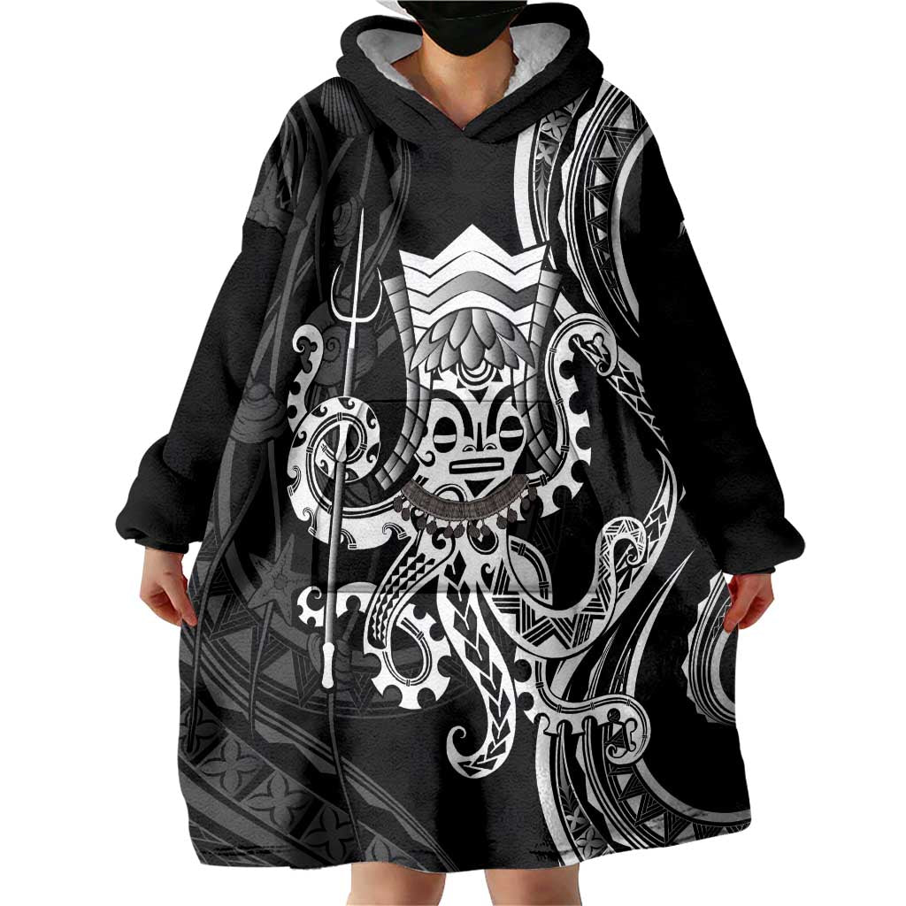 Black Hawaii Kanaloa God Wearable Blanket Hoodie Hawaiian Octopus LT14 - Polynesian Pride