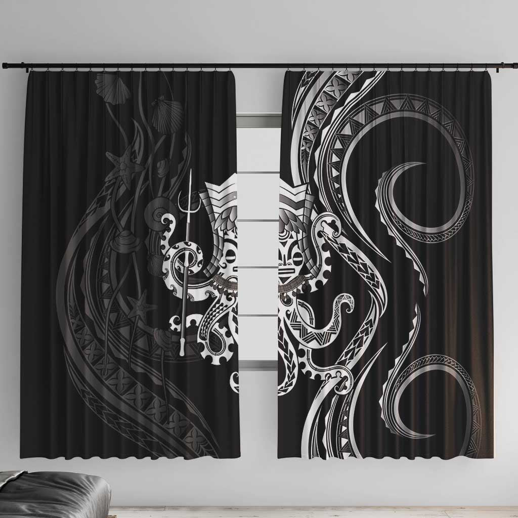 Black Hawaii Kanaloa God Window Curtain Hawaiian Octopus LT14 With Hooks Black - Polynesian Pride