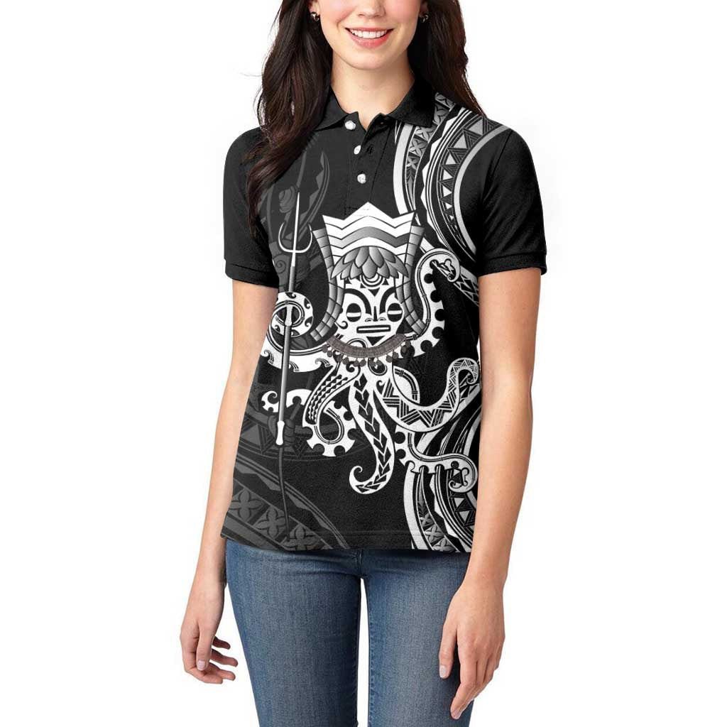Black Hawaii Kanaloa God Women Polo Shirt Hawaiian Octopus