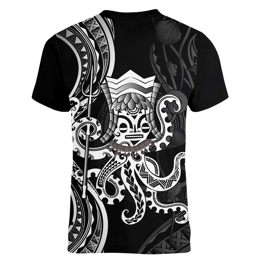 Black Hawaii Kanaloa God Women V-Neck T-Shirt Hawaiian Octopus LT14 - Polynesian Pride