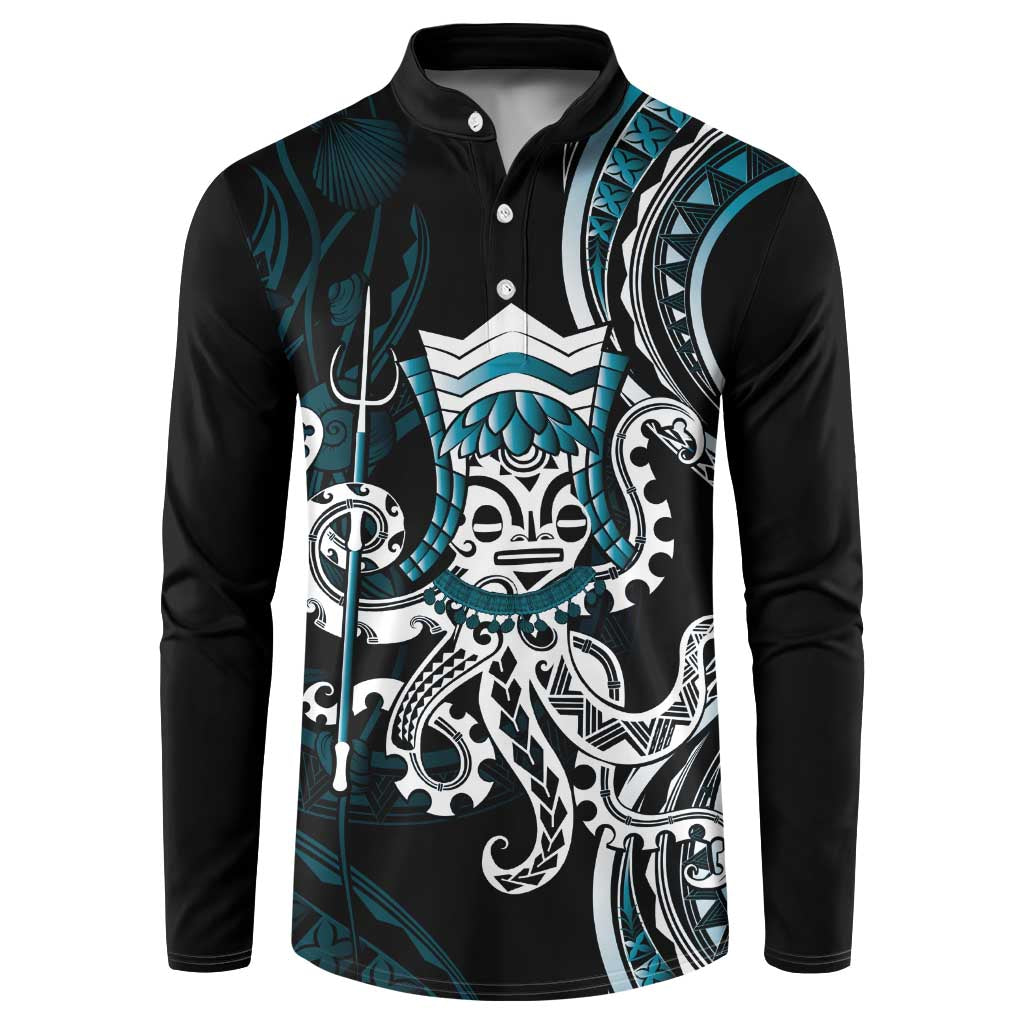 Turquoise Hawaii Kanaloa God Button Sweatshirt Hawaiian Octopus LT14 Turquoise - Polynesian Pride
