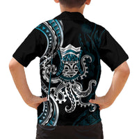 Turquoise Hawaii Kanaloa God Family Matching Off The Shoulder Long Sleeve Dress and Hawaiian Shirt Hawaiian Octopus