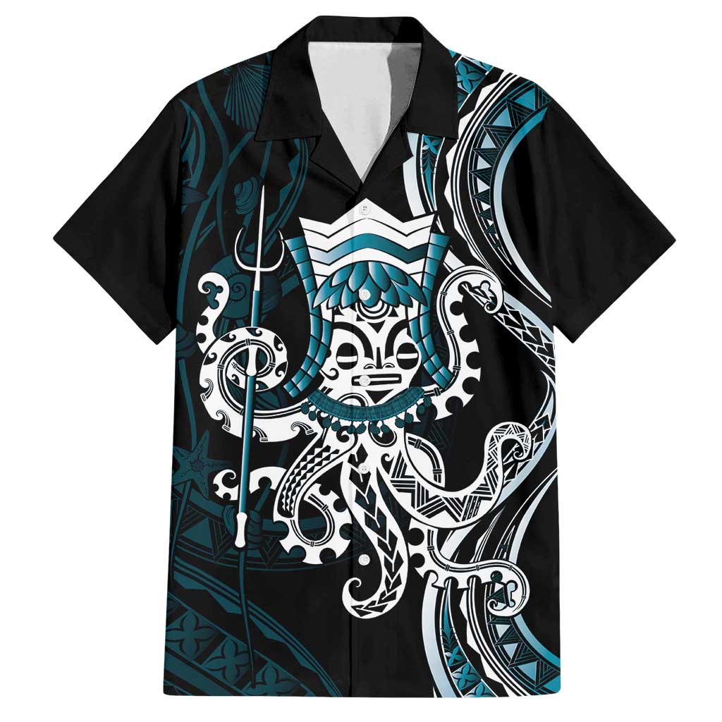 Turquoise Hawaii Kanaloa God Family Matching Tank Maxi Dress and Hawaiian Shirt Hawaiian Octopus
