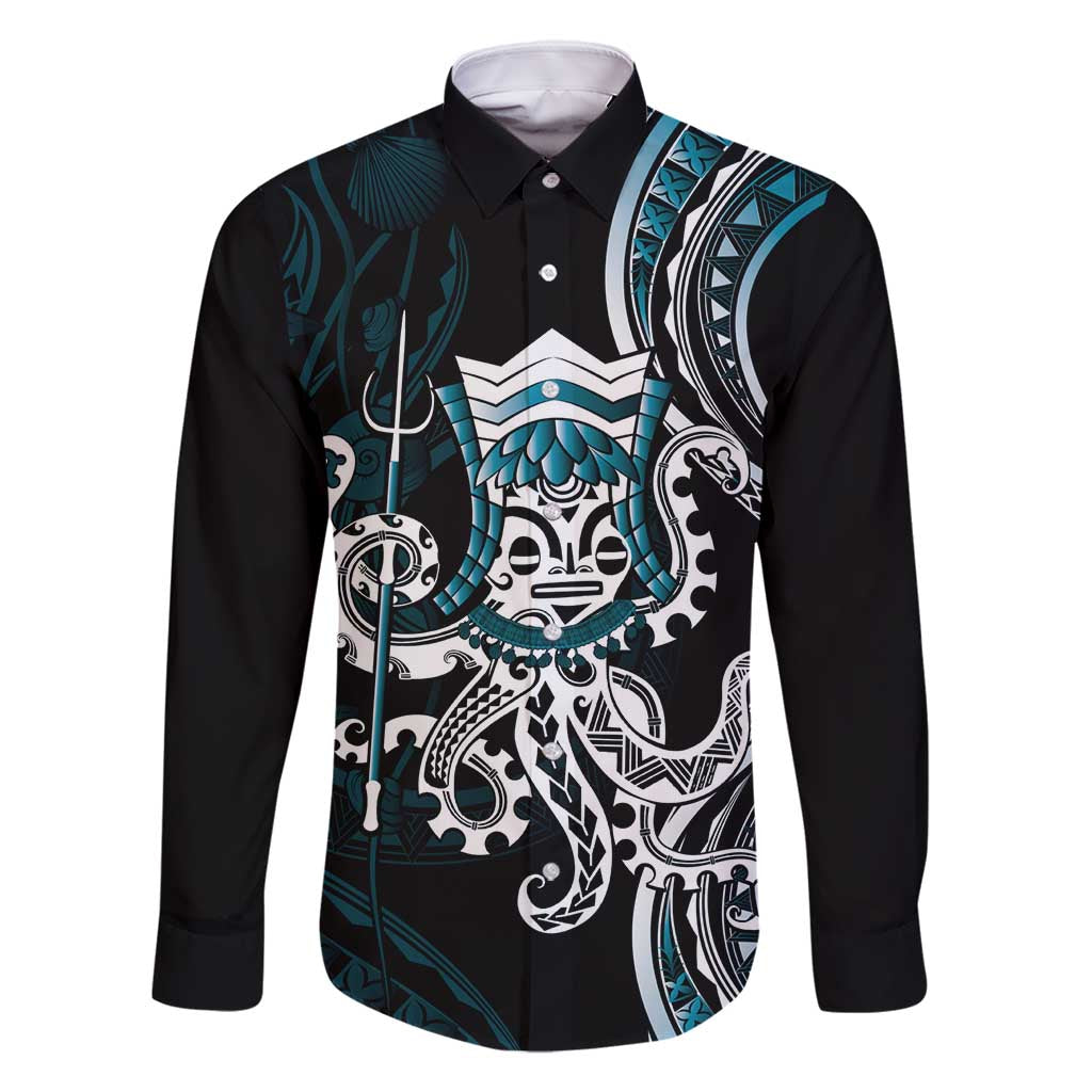 Turquoise Hawaii Kanaloa God Family Matching Tank Maxi Dress and Hawaiian Shirt Hawaiian Octopus