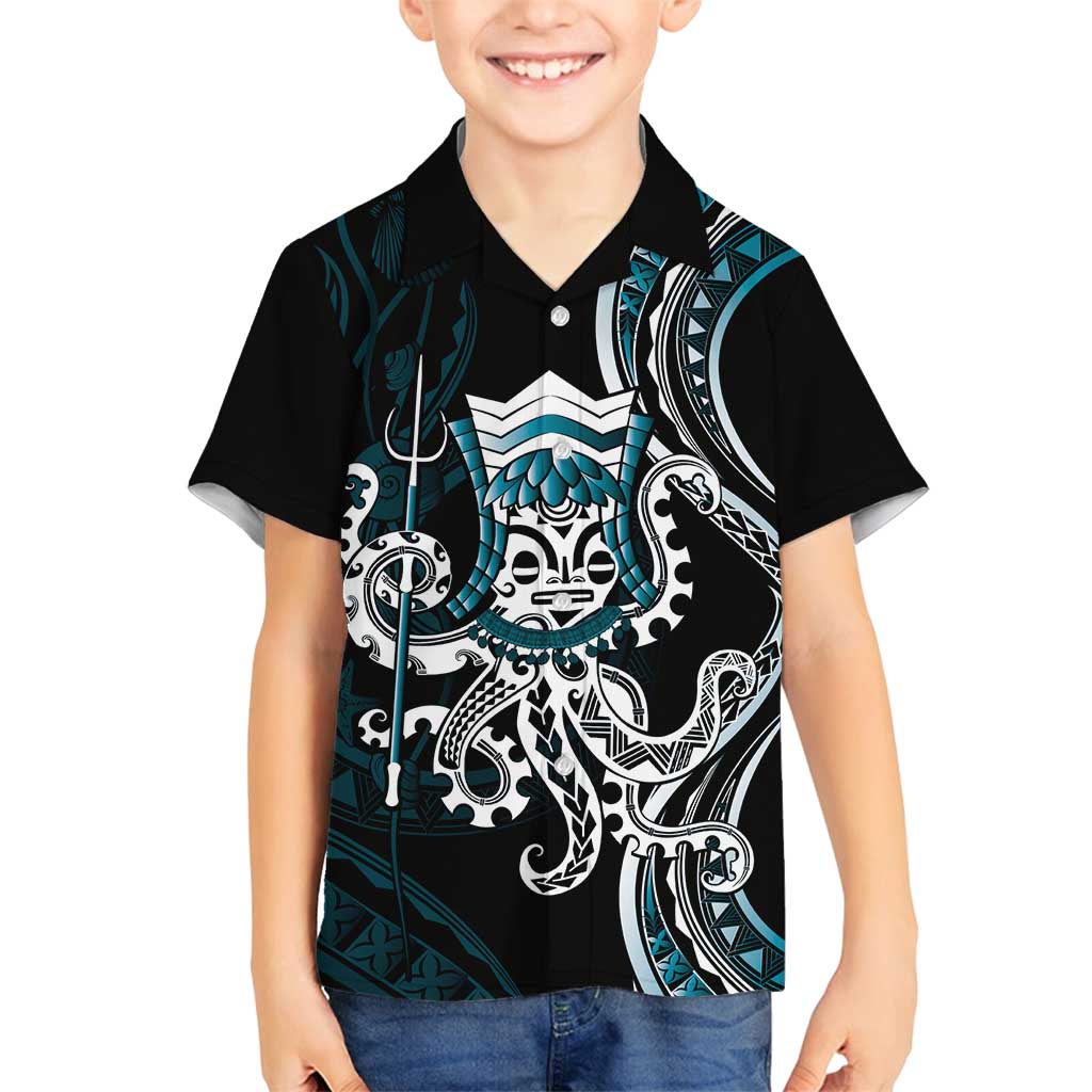 Turquoise Hawaii Kanaloa God Family Matching Tank Maxi Dress and Hawaiian Shirt Hawaiian Octopus