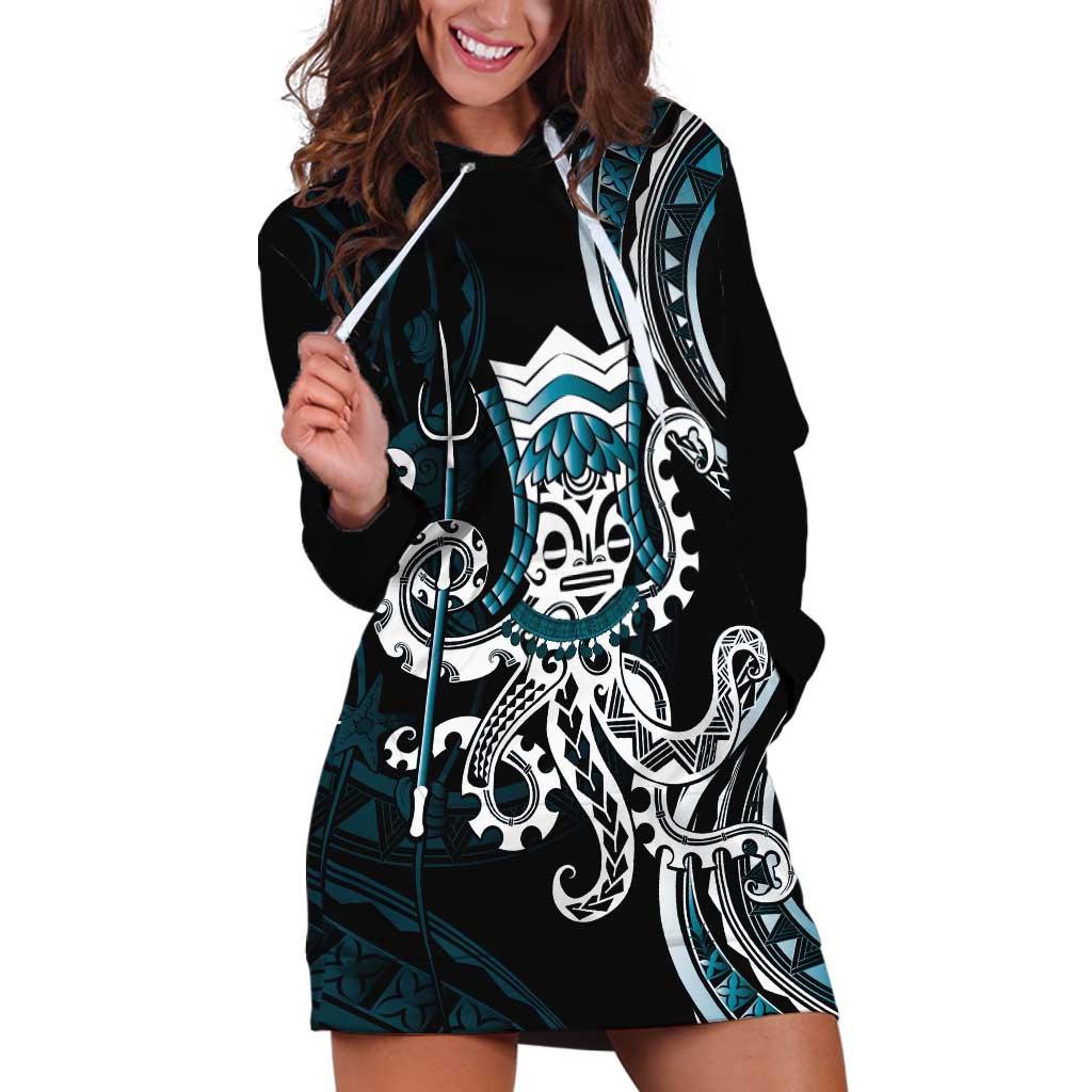 Turquoise Hawaii Kanaloa God Hoodie Dress Hawaiian Octopus