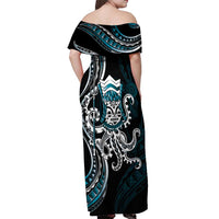 Turquoise Hawaii Kanaloa God Off Shoulder Maxi Dress Hawaiian Octopus LT14 - Polynesian Pride