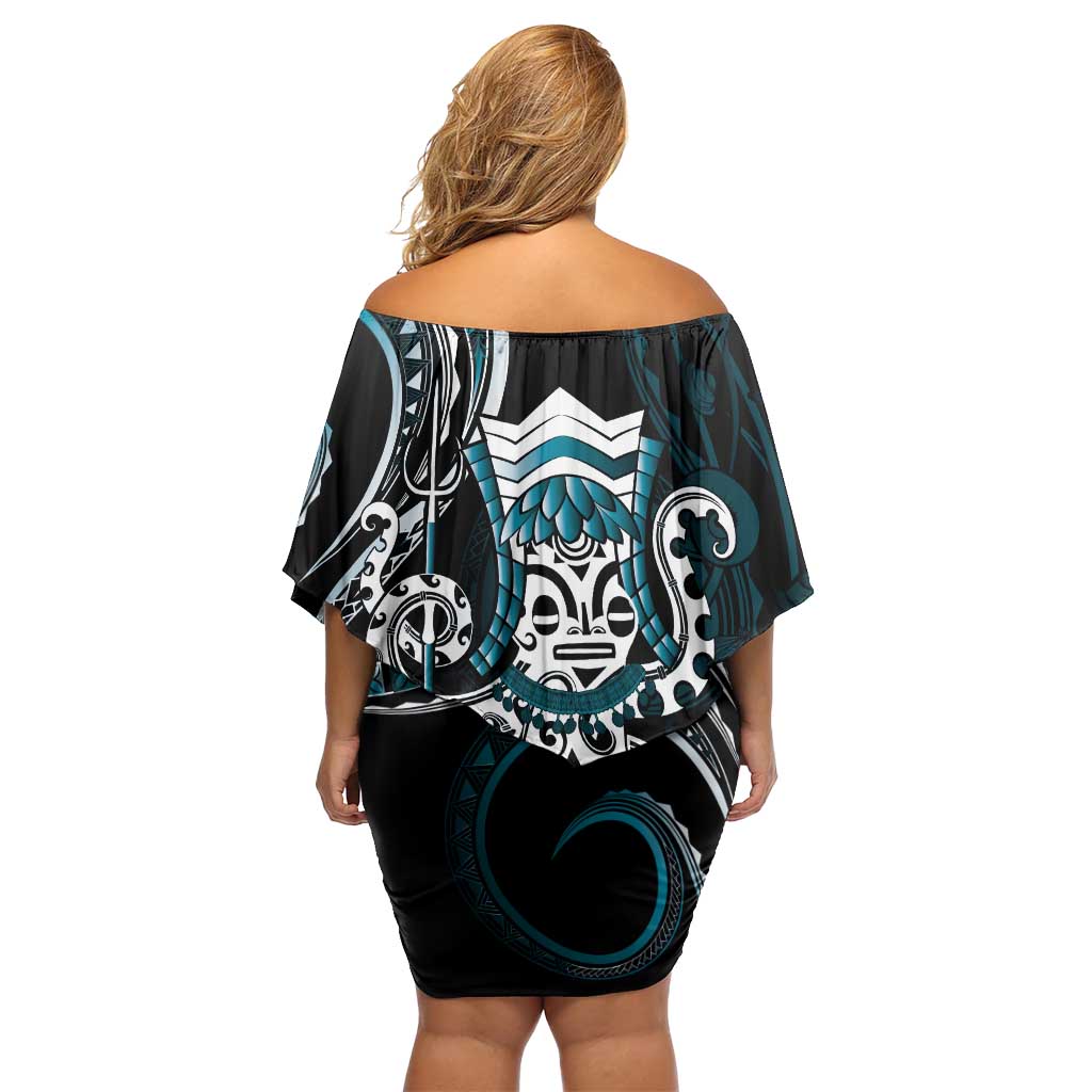 Turquoise Hawaii Kanaloa God Off Shoulder Short Dress Hawaiian Octopus LT14 - Polynesian Pride