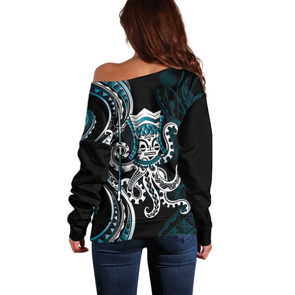 Turquoise Hawaii Kanaloa God Off Shoulder Sweater Hawaiian Octopus