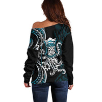 Turquoise Hawaii Kanaloa God Off Shoulder Sweater Hawaiian Octopus