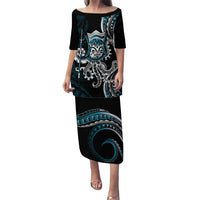 Turquoise Hawaii Kanaloa God Puletasi Hawaiian Octopus LT14 Long Dress Turquoise - Polynesian Pride