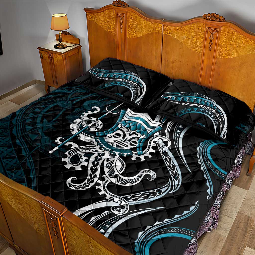 Turquoise Hawaii Kanaloa God Quilt Bed Set Hawaiian Octopus